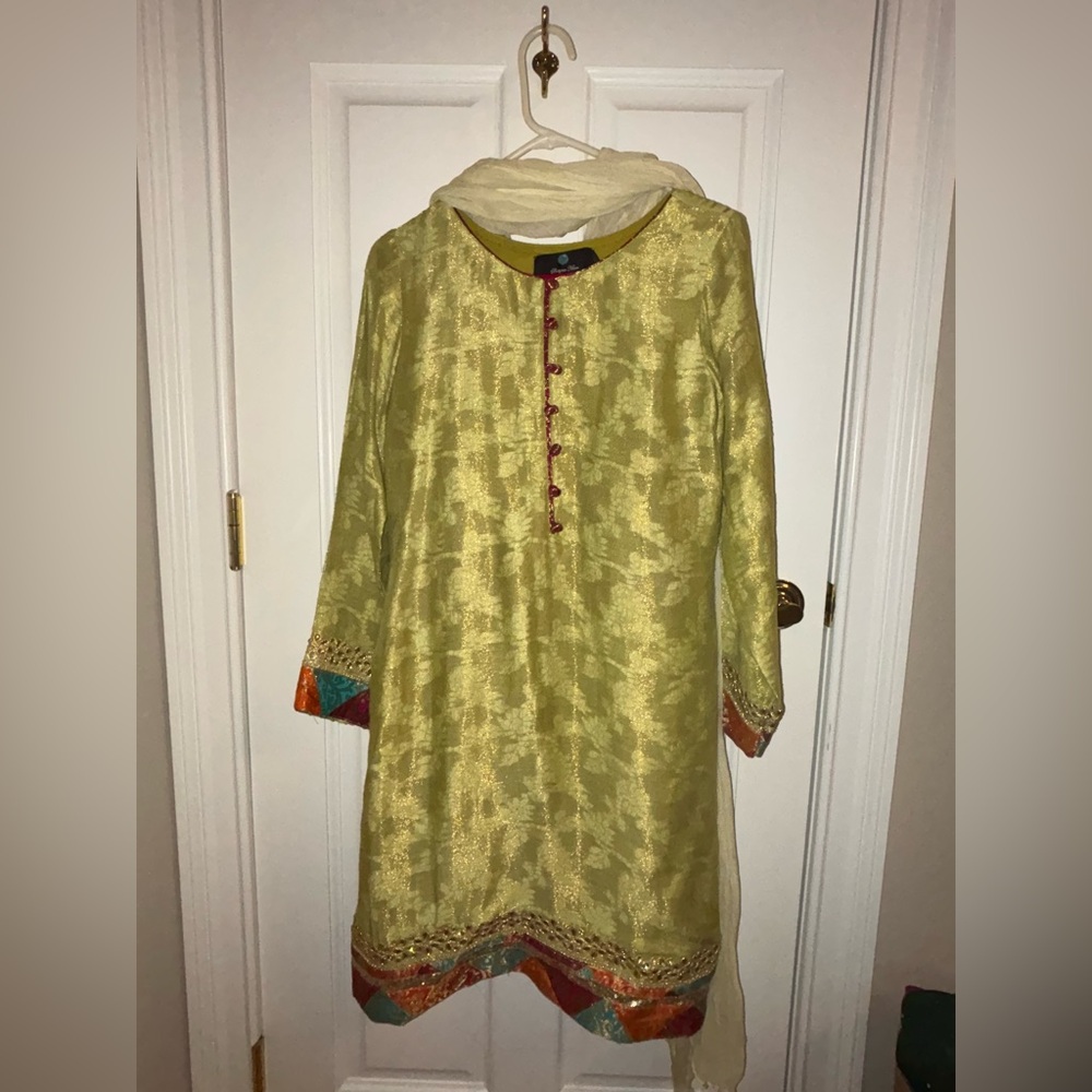 Green and Multicolor Embroidered Shalwar Kameez